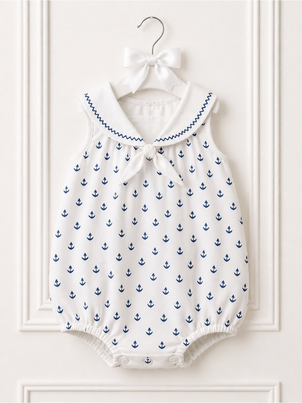 Kissy Kissy Sailboat Bubble Romper 9M White Blue Nautical Pima Cotton Baby RARE